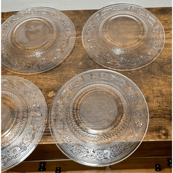 KIG Malaysia Pressed Glass Clear 10" Dinner Plate Fleur de Lis-TRELLIS -Set of 4 - Picture 10 of 12